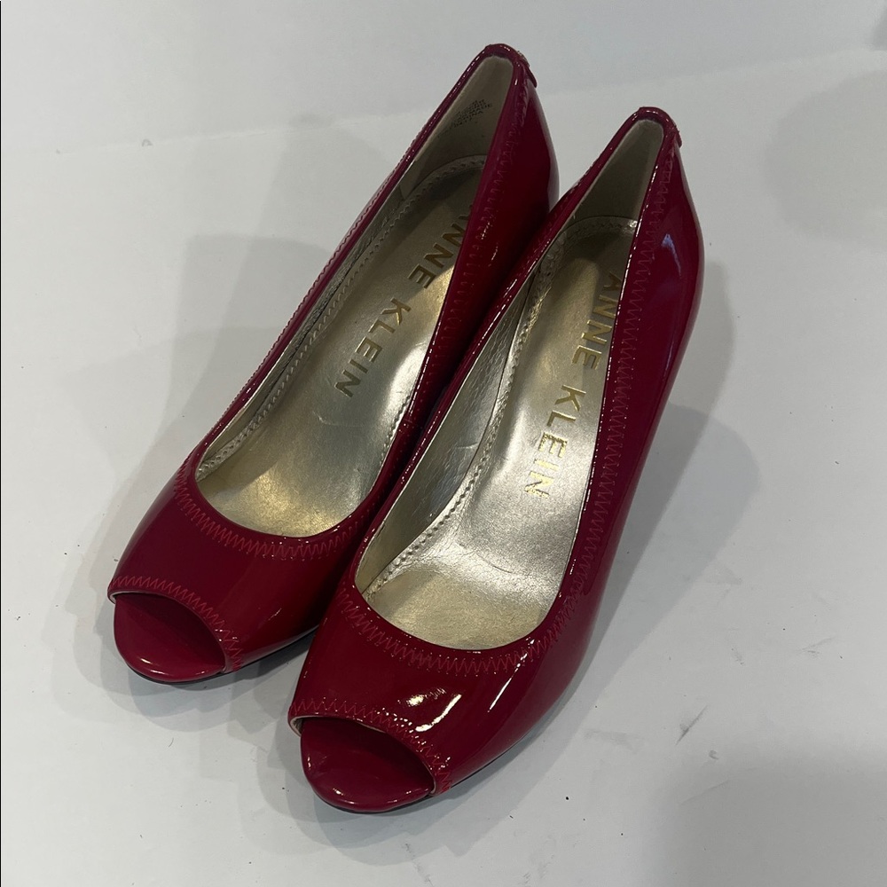 Anne Klein Meredith Red Patent Open-Toe Heels — Chic Statement Size 7M